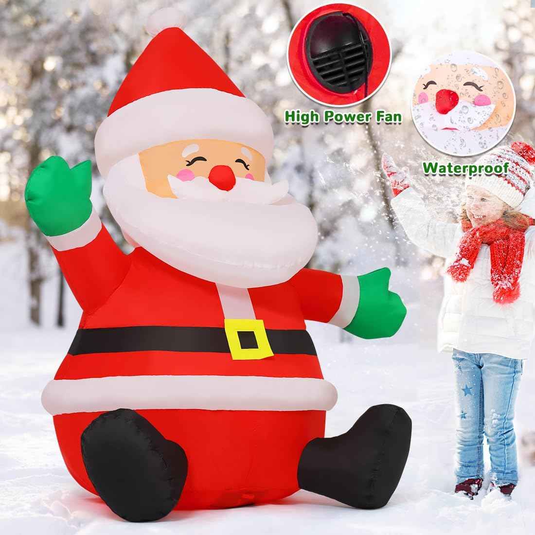 GOOSH 5 FT Christmas Inflatables Santa Claus Outdoor Decorations Blow Up Yard Sitting Santa Claus with Built-in LEDs for Holiday Xmas Garden Lawn Decor