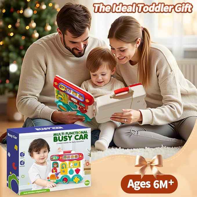 54-in-1 English & Spanish Busy Board Montessori Toys Gift for 1 2 Year Old Boys, Educational Montessori Toddler Boys Toys, Christmas Toys Gifts Toy for 1 Year Old Boy,1 2 Year Old Boy Toys Gifts