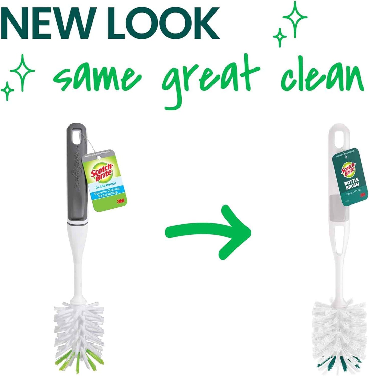 Scotch-Brite Glass and Water Bottle Brush, Long-Lasting, Safe on Glassware, Shaker Bottles, Food Processors, & More, Non-slip handle, Durable, Reusable, Clean in Top Rack of Your Dishwasher