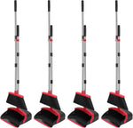 NACENA Broom and Dustpan Set, 52-in Long Adjustable Handle Broom Dustpan Combo with Dustpan Teeth to Automatically Clean Hair Suitable for Home Kitchen Office Hall Floor（Black&Red）