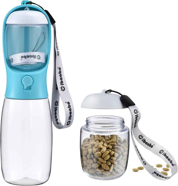 Dog Water Bottle with Food Container, Travel Puppy Water Bowl, Portable Pet Dispenser, Dog Gift Stuff Accessories Items, Puppy Essentials Necessities for Yorkie Cat Walking and Hiking