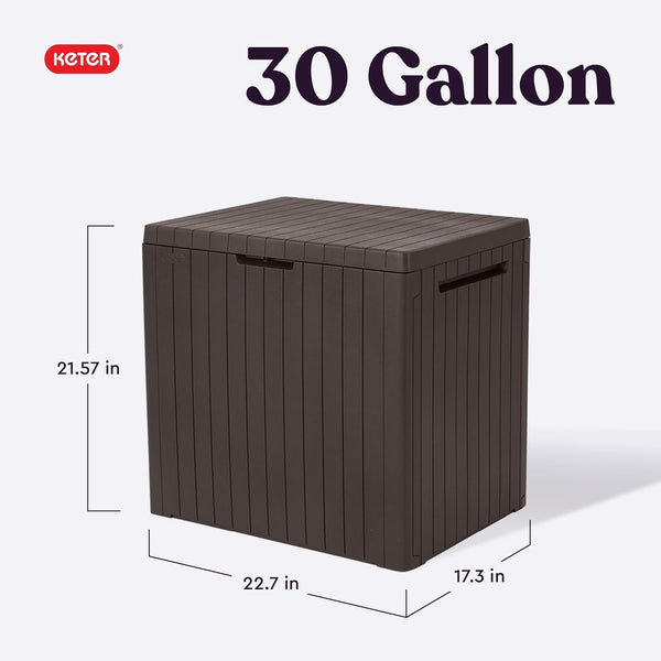 Keter City 30 Gallon Resin Outdoor Storage Box and Patio Furniture Side Table