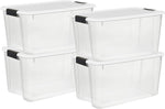 Sterilite 4 Pack Ultra Latching Box Storage Bins with Lids Clear Plastic 70 Quart Heavy Duty Organizing Containers