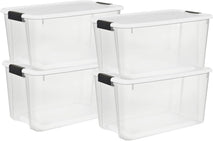 Sterilite 4 Pack Ultra Latching Box Storage Bins with Lids Clear Plastic 70 Quart Heavy Duty Organizing Containers