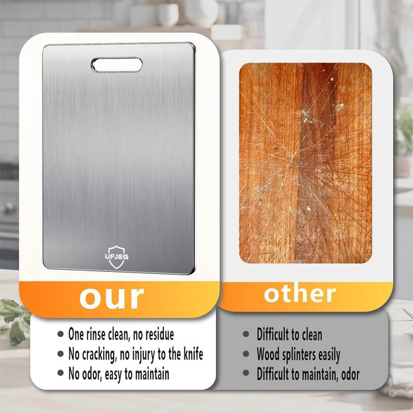 Titanium cutting boards for kitchen and outdoor use