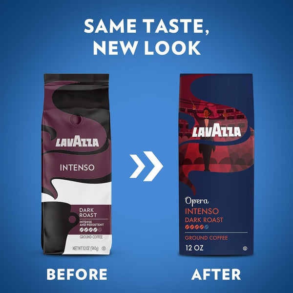 Lavazza Opera Intenso 12oz Ground Coffee, Dark Roast, Arabica and Robusta Beans, Ideal for Drip Brewers, Bold and Balanced Taste