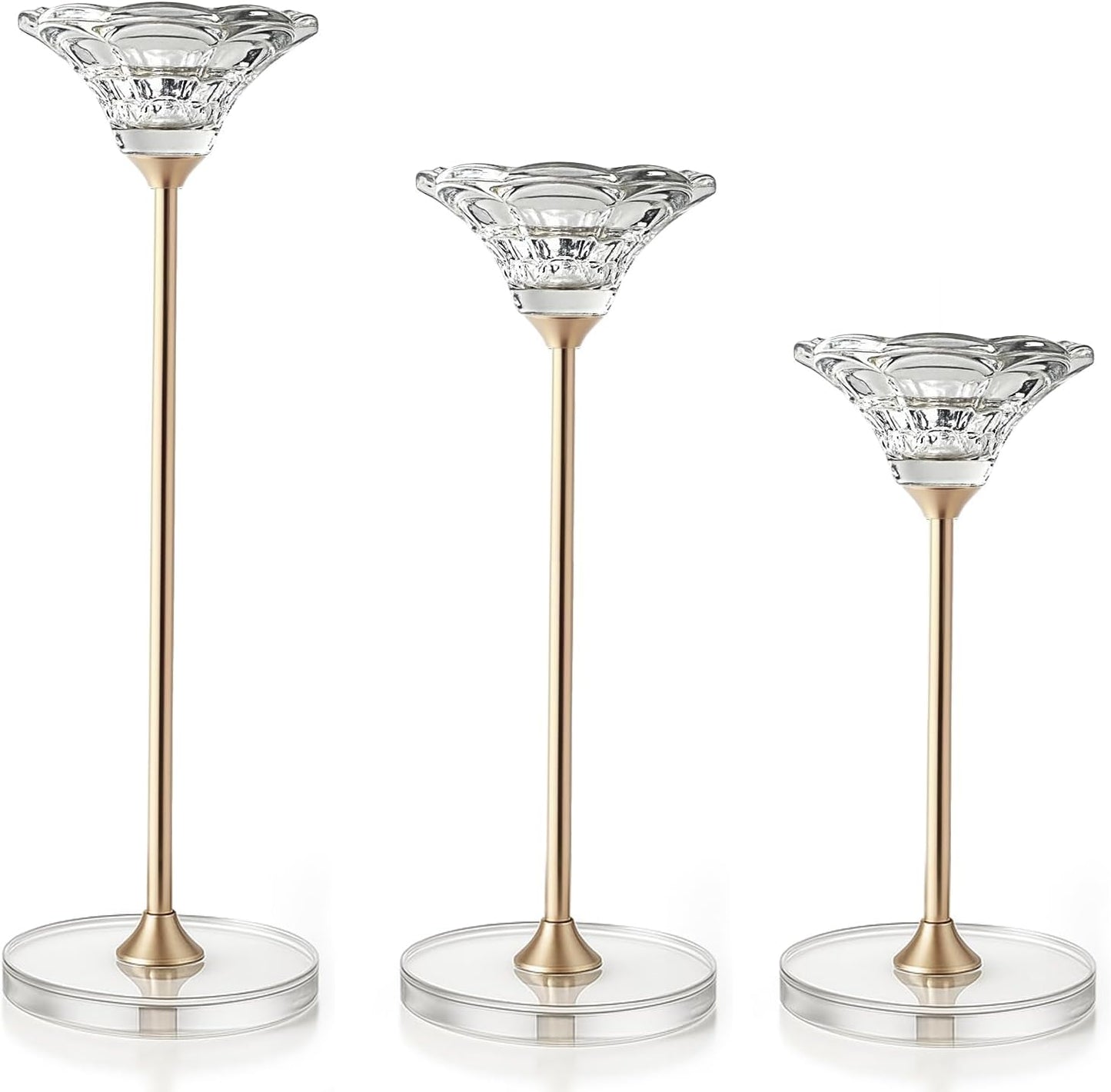 Candlestick Holders, Crystal 2 in 1 Taper and Pillar Candle Holders, Set of 3 Clear Glass Candle Holder, Decorative Candle Holder Candelabra for Home Decor, Wedding, Party, Anniversary