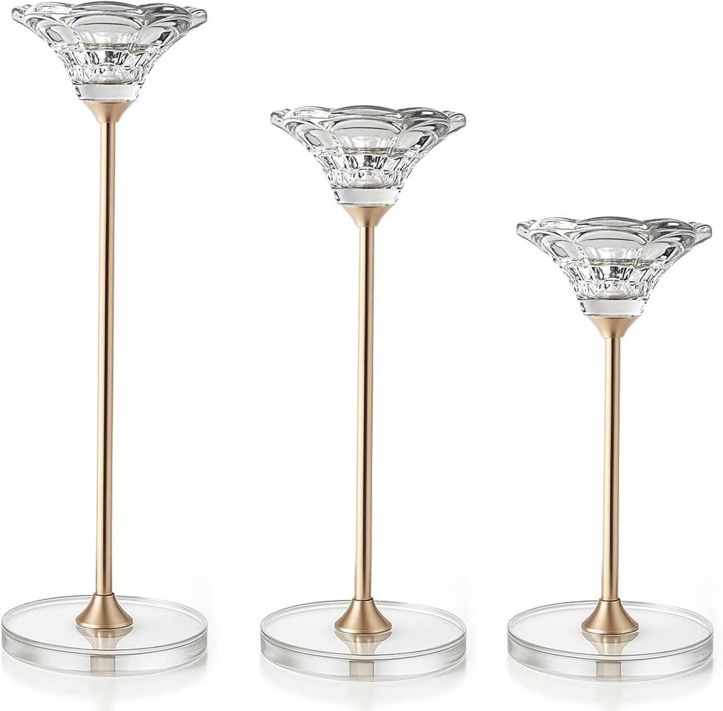 Candlestick Holders, Crystal 2 in 1 Taper and Pillar Candle Holders, Set of 3 Clear Glass Candle Holder, Decorative Candle Holder Candelabra for Home Decor, Wedding, Party, Anniversary