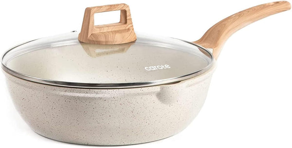12 inch nonstick deep frying pan with lid, 5.5 qt jumbo cooker saute pan