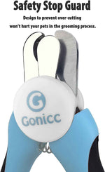 gonicc dog & cat nail clippers with safety guard and free nail file for professional pet grooming