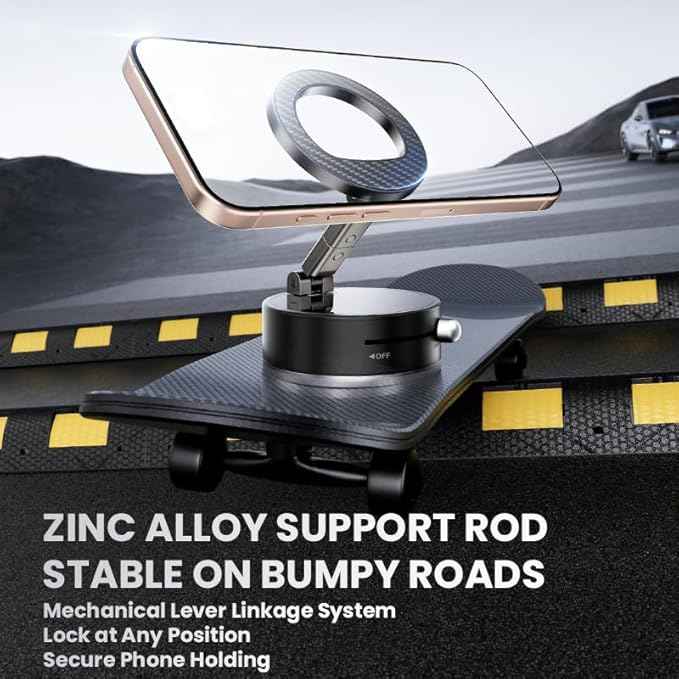 BISART Vacuum Magnetic Car Phone Holder – 360° Rotatable, Reinforced 96LBS Suction Cup Mount Compatible with MagSafe for iPhone & Android, Portable for Car, Gym & Mirror (A7-Black)