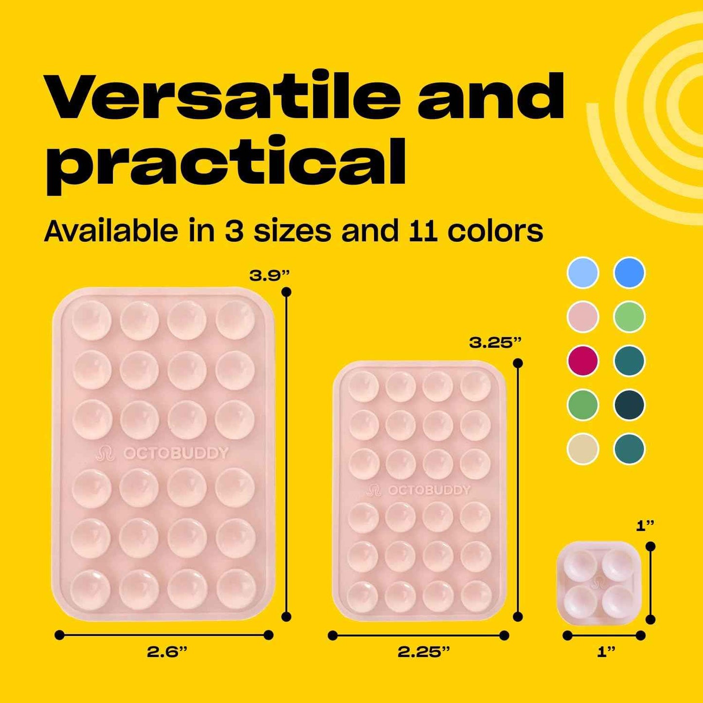 OCTOBUDDY Classic - Silicone Suction Phone Case Adhesive Mount - Hands-Free, Strong Grip Holder for Selfies and Videos - iPhone and Android Compatible - 2.25″ x 3.25″, Chalk Pink