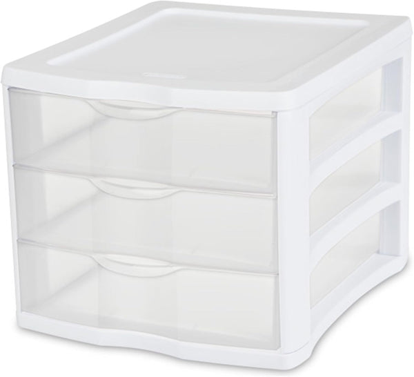 Sterilite 4-Pack 3 Drawer Unit Stackable Plastic Organizer for Home Office Storage