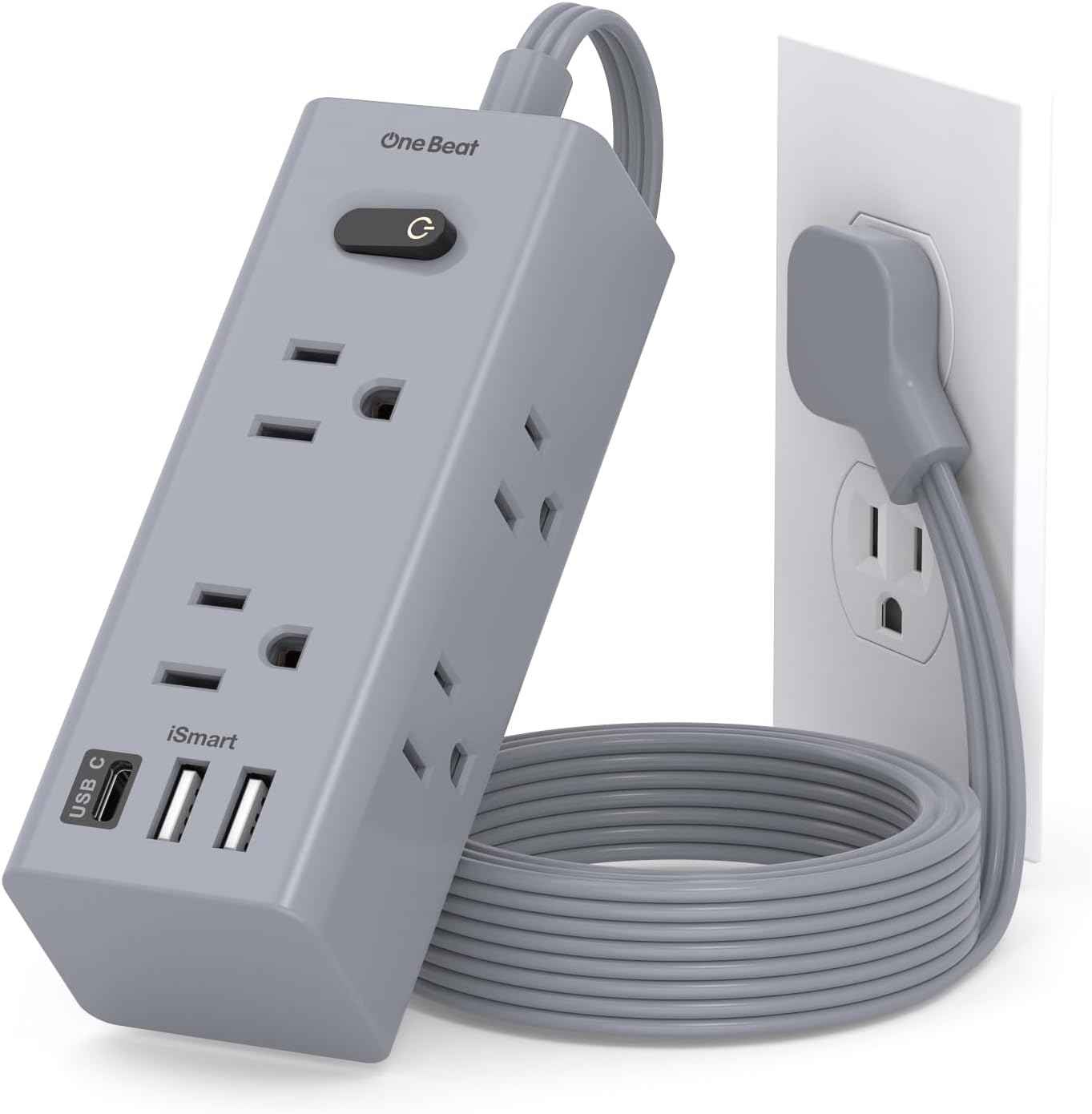 One Beat 10Ft Extension Cord with Multiple Outlets,Flat Plug Power Strip Surge Protector with 10 Ft Long Cord,6 Outlet 4 USB Ports (2USB C),Multi Outlet Wall Plug for Travel,College,Dorm Essentials