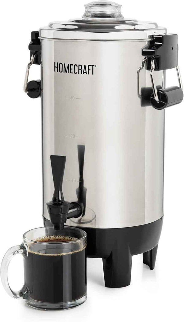 Homecraft 100-Cup Coffee Urn and Hot Beverage Dispenser with Dripless Faucet, Quick-Brewing, Stainless Steel