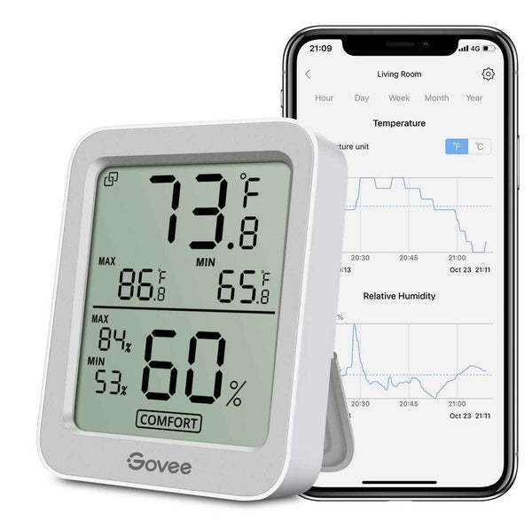 Govee Digital Hygrometer Indoor Thermometer Room H5075, Bluetooth Temperature Humidity Meter with 164ft Remote App Control, Notification Alerts, 2 Years Data Storage Export for Bedroom, Wine Cellar