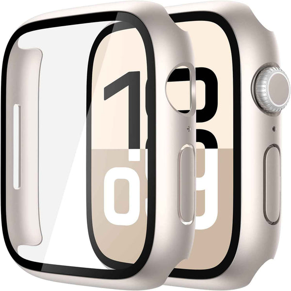 Misxi 2 Pack Tempered Glass Case Compatible for Apple Watch Series 11 (2025) Series 10 46mm, Screen Protector Cover for iWatch, Black
