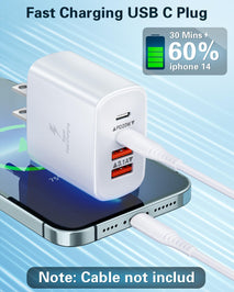 2-Pack 40W Fast Charging USB C Wall Charger Block with 4-Port Dual Port PD Power Adapter