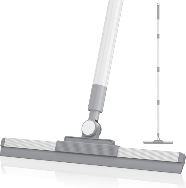 180° Rotating Floor Squeegee with 52'' Long Handle for Floor, Window, and Bathroom Cleaning (White)