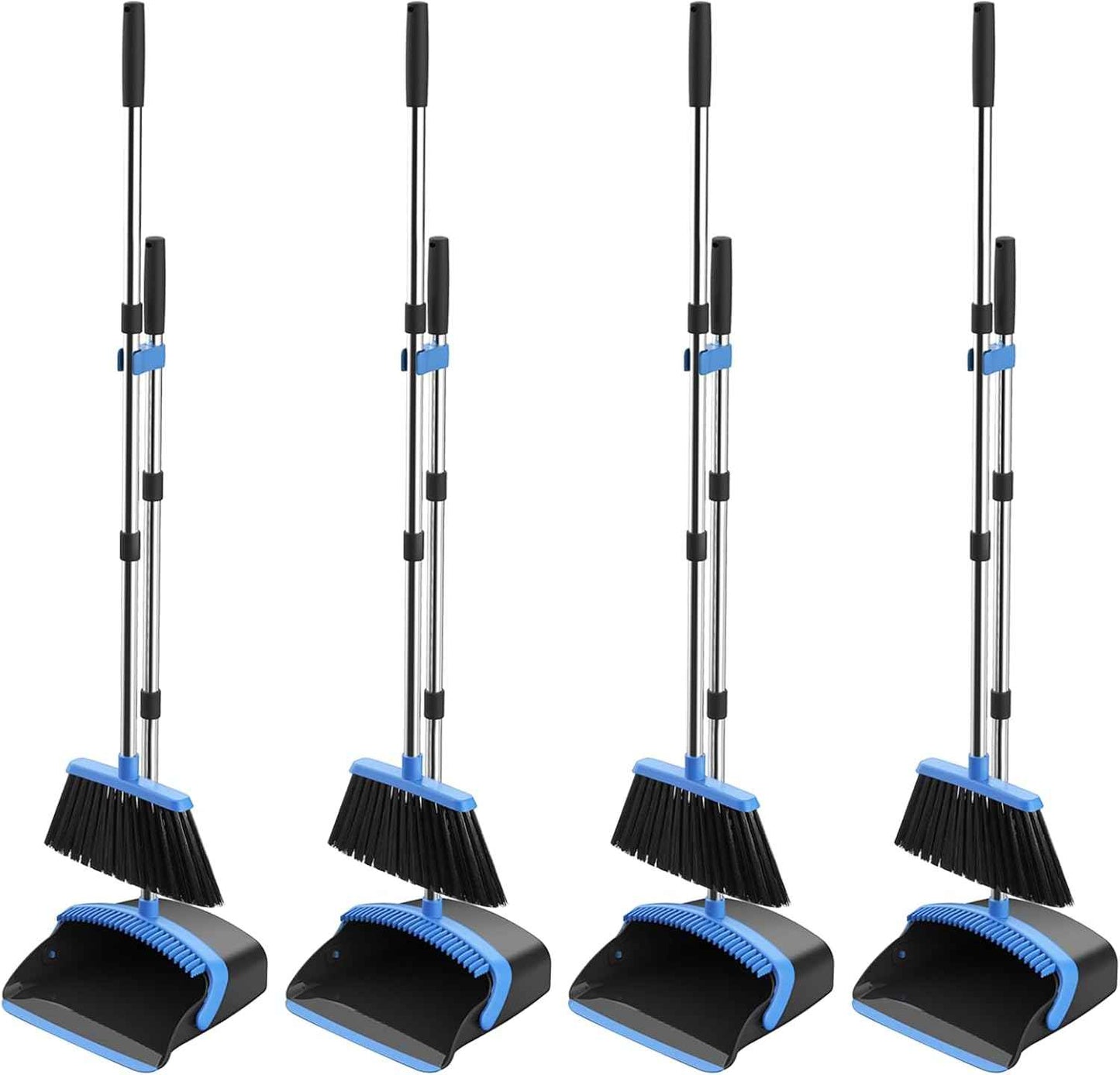 NACENA Broom and Dustpan Set, 52-in Long Adjustable Handle Broom Dustpan Combo with Dustpan Teeth to Automatically Clean Hair Suitable for Home Kitchen Office Hall Floor（Black&Red）