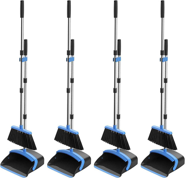 NACENA Broom and Dustpan Set, 52-in Long Adjustable Handle Broom Dustpan Combo with Dustpan Teeth to Automatically Clean Hair Suitable for Home Kitchen Office Hall Floor（Black&Red）