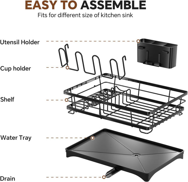 Stainless Steel Dish Rack with Cutlery Holder and Cup Holders for Kitchen Counter