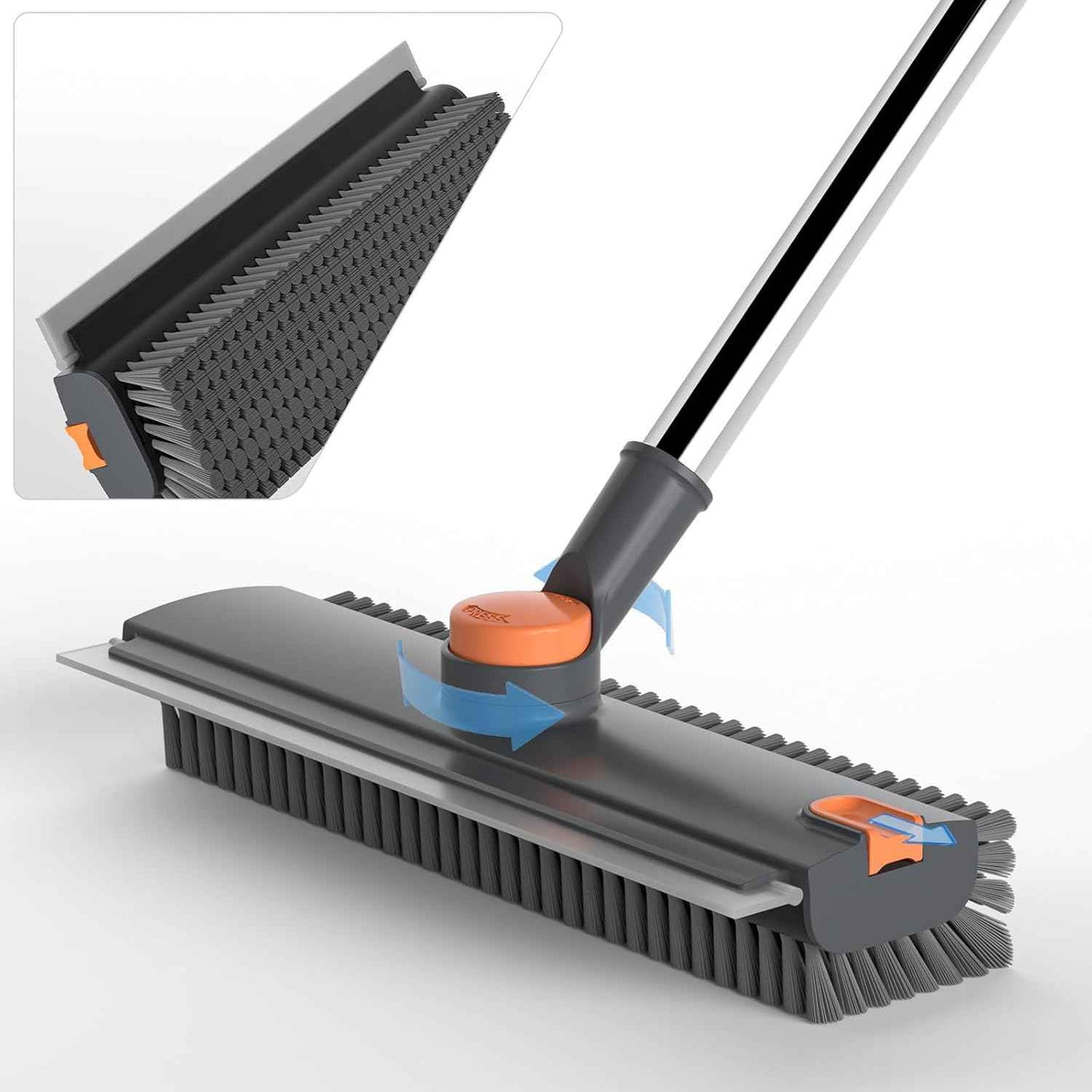 Scrub Brush with Long Handle, Floor Scrub Brush Squeegee Broom for Cleaning, 3 in 1 Shower Scrubber Floor Broom Squeegee for Concrete Tile Wall Deck Patio Grey