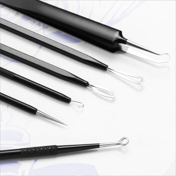6-piece professional stainless steel blackhead remover pimple popper tool kit with ergonomic handle