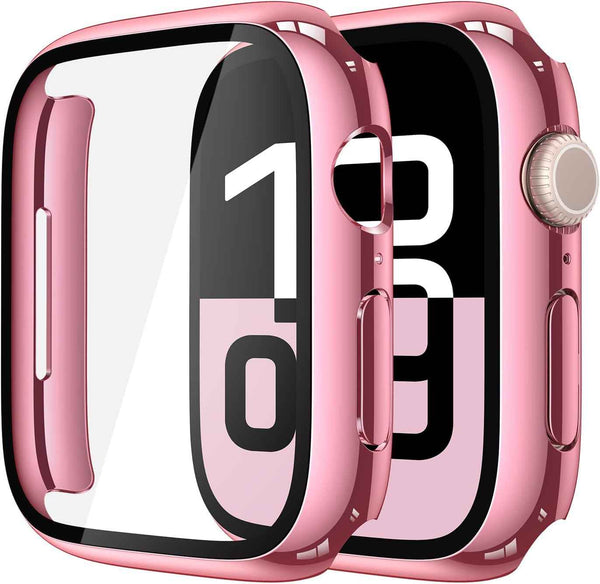 Misxi 2 Pack Tempered Glass Case Compatible for Apple Watch Series 11 (2025) Series 10 46mm, Screen Protector Cover for iWatch, Black