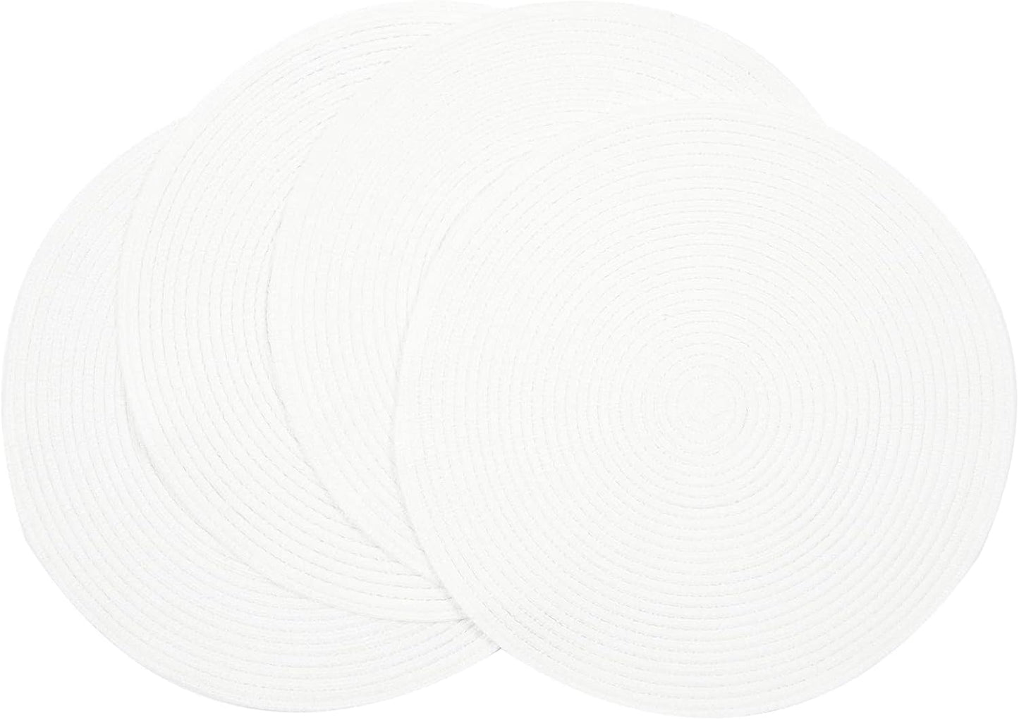 SHACOS 15 inch Round Braided Placemats Set of 6 Non Slip Heat Resistant Cotton Polyester Table Mats Washable Place Mats for Kitchen Dining Party Table Decor (Beige, 6)