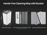 JOYMOOP Mop and Bucket Set with Wringer, Flat Mops for Floor Cleaning, Wall Mop Cleaner with Long Handle, Hardwood Floor Mop with 4 Microfiber Pads