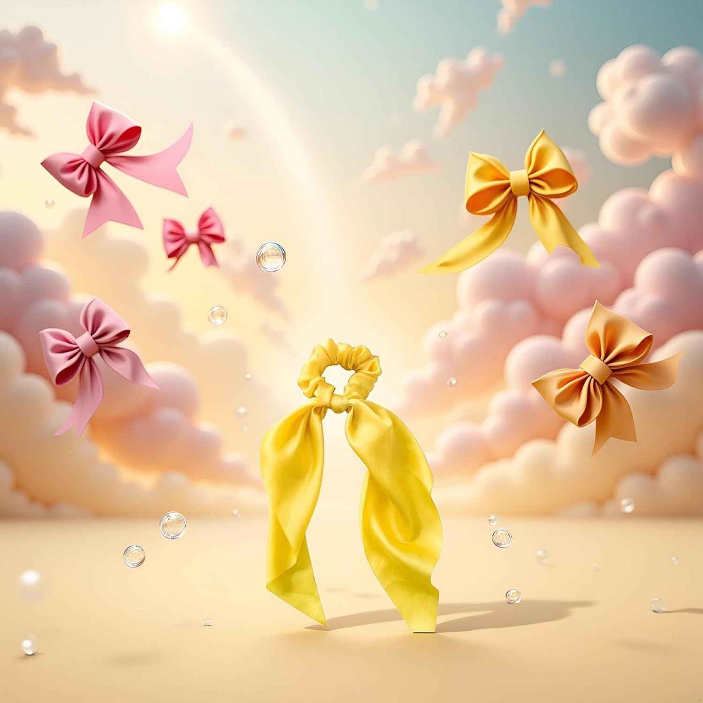 2Pcs Yellow Women Girl Bow Satin Ribbon Ponytail Scarf Hair Tie Rope Scrunchies Elastic Band Hair Scrunchies Bands Elastics and Ties Beauty and Personal Care Hair Care, Hair Accessories