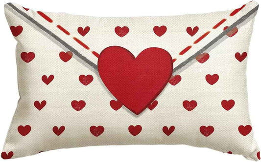 AVOIN colorlife Valentine's Day Envelope Throw Pillow Cover, 12 x 20 Inch Red Heart White Anniversary Wedding Cushion Case Decoration for Sofa Couch