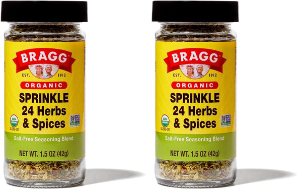 Bragg Branded Organic Sprinkle Spice Seasoning, 24 Herbs & Spices, Gluten Free, 1.5 Oz