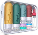 Travel Bottles Kit (16 Pack) - TSA Approved, Leak Proof Silicone Squeezable Containers for Toiletries. Complete Set with Jars, Sprayers & Bag (White)