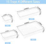 Drawer Organizer Set of 15, 4 Sizes Clear Plastic for Kitchen, Bathroom, Office, Dresser Desk Organizers