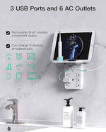 Wall Outlet Extender with Surge Protector, 6 AC Outlets, Shelf, 2 USB & USB C Charging Ports - Home & Dorm Plug Expander