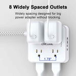 CHCORE 5Ft braided extension cord surge protector with 8 outlets and 4 usb charging ports, 2 usb c, flat plug, white