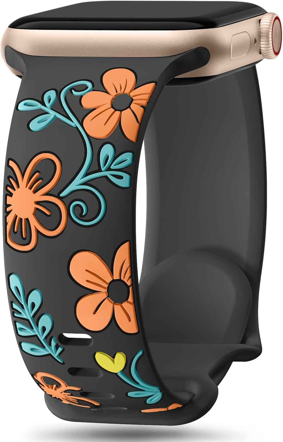 Witzon Floral Band Compatible with Apple Watch Bands For Women 40mm 41mm 38mm 42mm 44mm 45mm 46mm 49mm, Engraved Cute Flower Silicone Dressy Strap for iWatch Series 11 10 9 8 7 6 5 4 3 2 SE Ultra