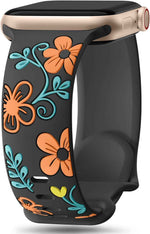 Witzon Floral Band Compatible with Apple Watch Bands For Women 40mm 41mm 38mm 42mm 44mm 45mm 46mm 49mm, Engraved Cute Flower Silicone Dressy Strap for iWatch Series 11 10 9 8 7 6 5 4 3 2 SE Ultra