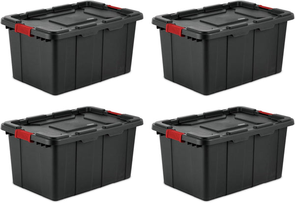 Sterilite 6-Pack Industrial Tote Storage Bins with Lids, 15 Gallon, Black