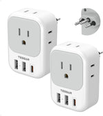 2 Pack European Travel Plug Adapter, TESSAN Europe Power Converter 4 Outlets 3 USB(1 USB C PD 20W), Type C International Adaptor to Italy Spain France Portugal Iceland Germany, EU Travel Essentials