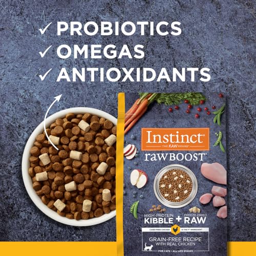 instinct raw boost, natural dry cat food with freeze dried pieces, high protein, grain free, 10 lb bag, real chicken