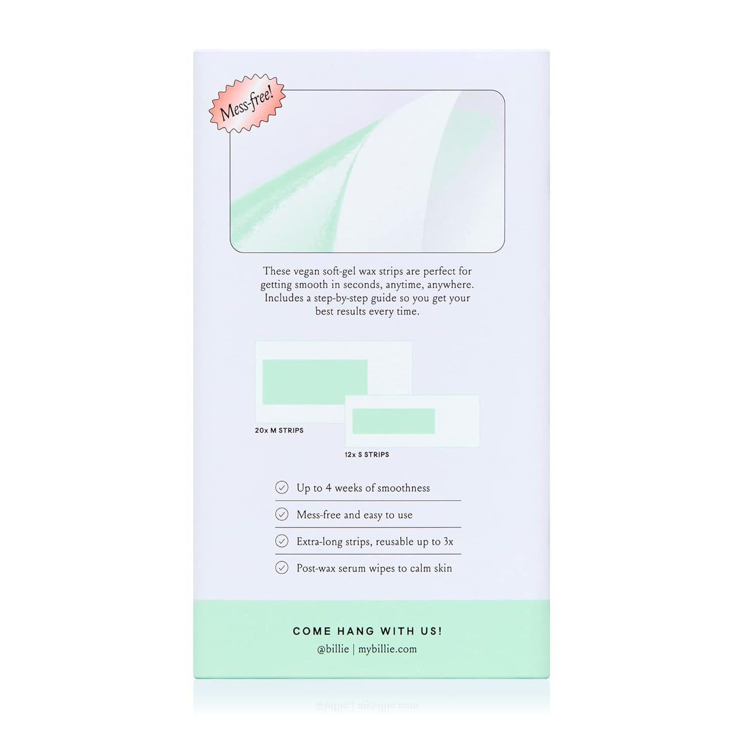 Billie Wax Kit - Face & Bikini - 32 wax strips - 6 post-wax serum wipes