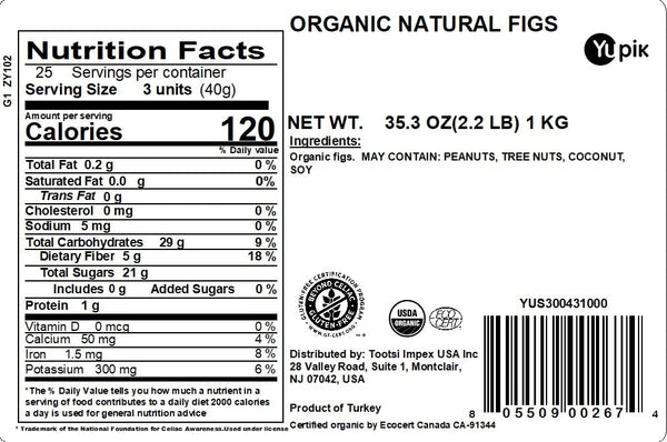 Organic Whole Dried Figs, 2.2 lb, Gluten-Free, Non-GMO, Vegan, Good Source of Fiber