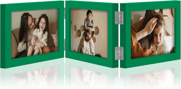 decorUhome Engineered Wood Trifold 4x6 Photo Frame with Plexiglass for Tabletop Display, Black, 3-Picture Frame