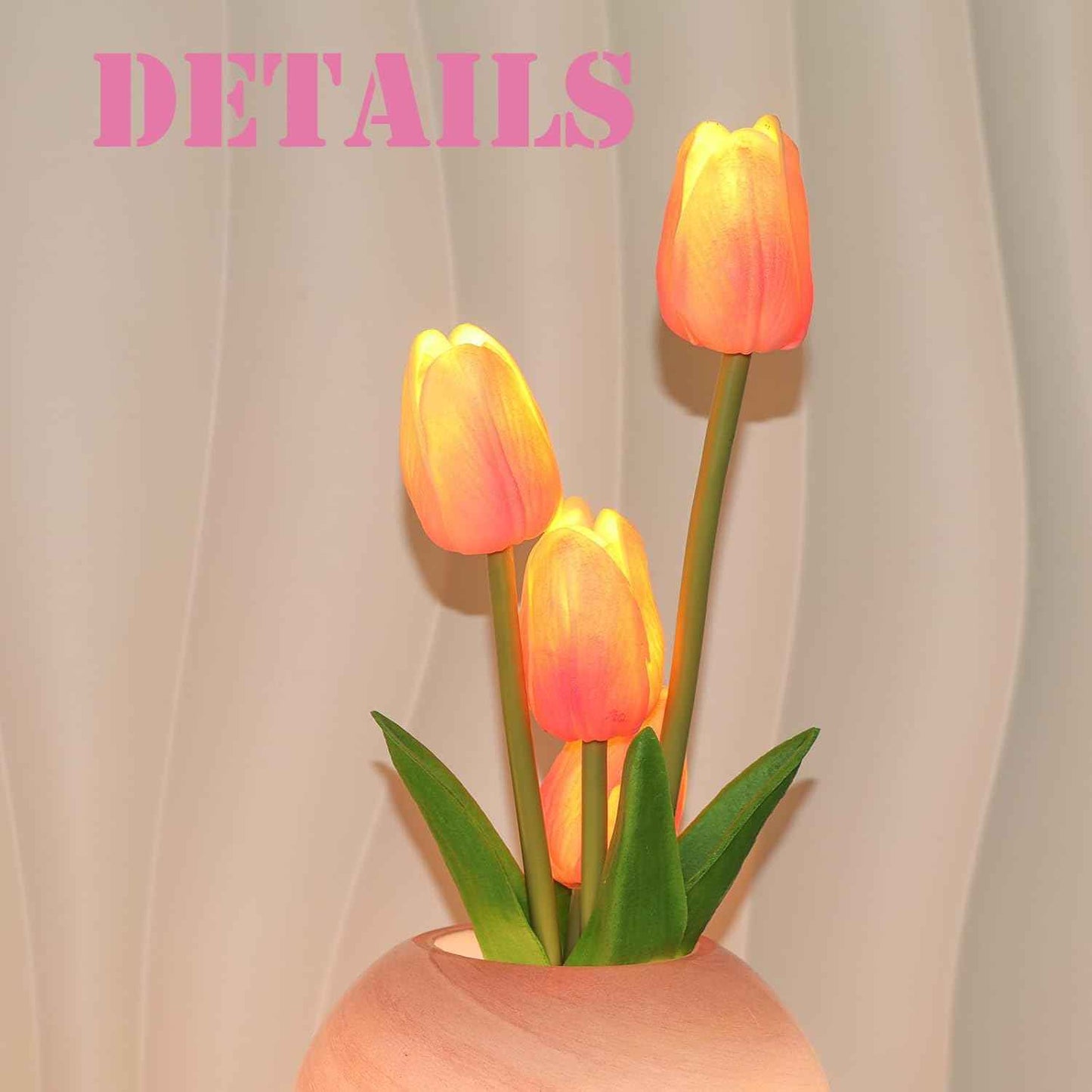 Tulip Flower Lamp, Rechargeable Cordless Touch Table Lamp, 3-Colour Infinitely Dimming Night Light, LED Artificial Tulips Decor, Birthday Gifts for Women Mom (Pink)