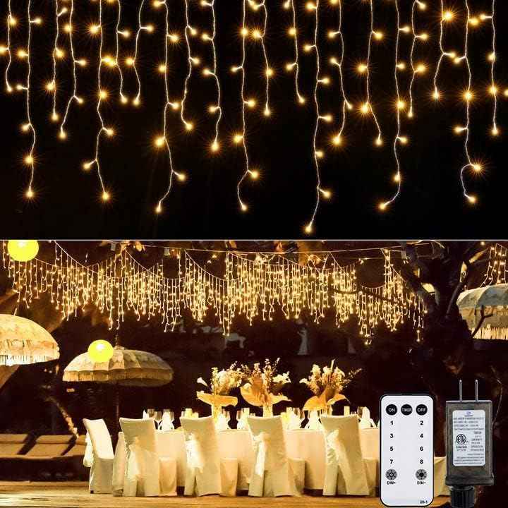 Brightown 40FT Warm White Icicle Christmas Lights, 432 LED Outdoor Waterproof String Lights with 81 Drops, 8 Modes, Timer, Connectable, Remote Included