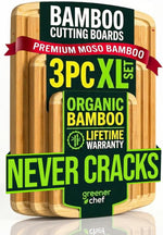 Luxury XL Bamboo Cutting Board Set of 3 with Vertical Grain Strength Technology