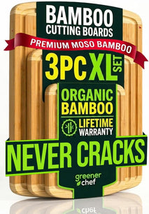 Luxury XL Bamboo Cutting Board Set of 3 with Vertical Grain Strength Technology